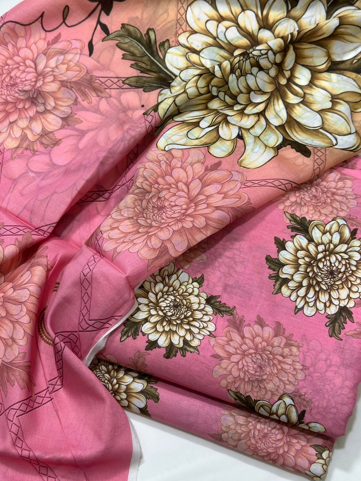 Floral 3PC Lawn Suit with Voile Dupatta