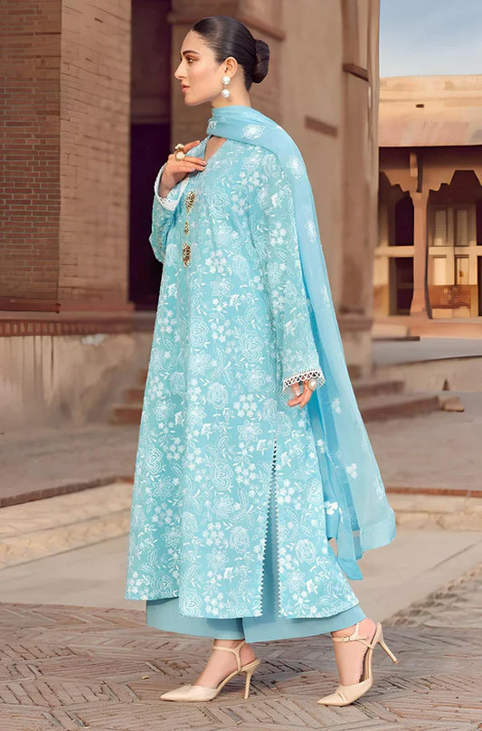 Bareeze Embroidered 3pc lawn dress with embroidered chiffon dupatta