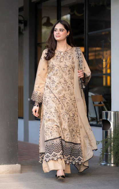 3pc Unstitched Lawn Fabric With Chiffon Dupata