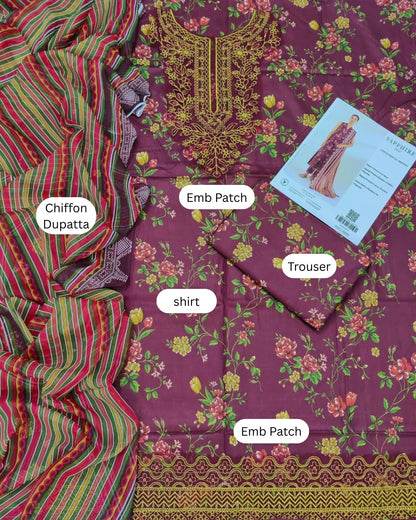 Sapphire 3 Piece - Embroidered Lawn  Suit
