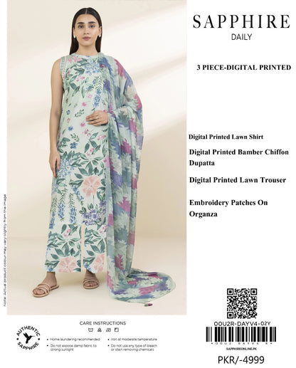 Sapphire 3 Piece - Embroidered Lawn  Suit