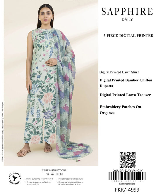Sapphire 3 Piece - Embroidered Lawn  Suit