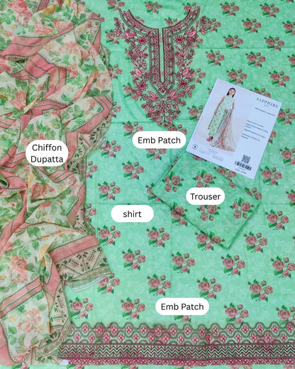 Sapphire 3 Piece - Embroidered Lawn  Suit