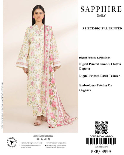 Sapphire 3 Piece - Embroidered Lawn  Suit