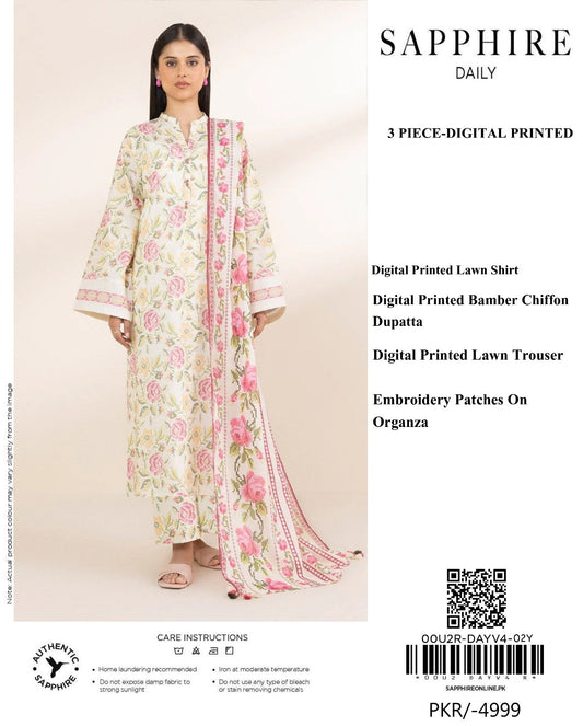 Sapphire 3 Piece - Embroidered Lawn  Suit