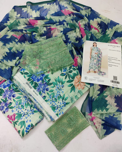Sapphire 3 Piece - Embroidered Lawn  Suit