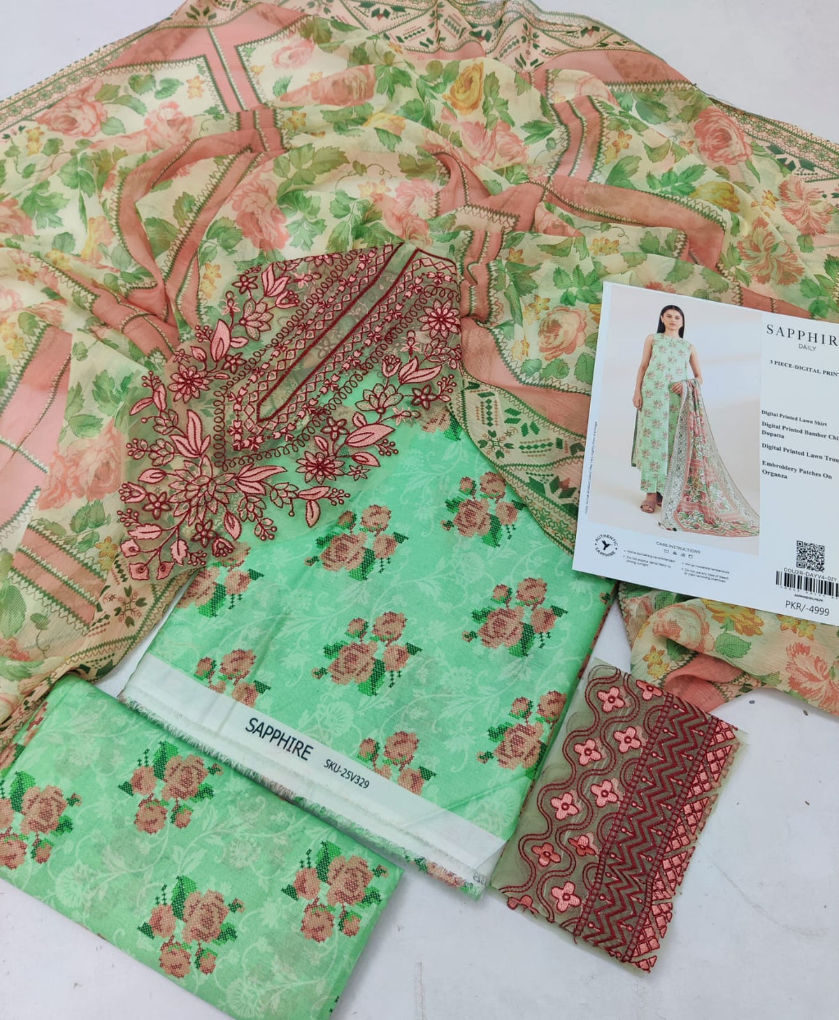 Sapphire 3 Piece - Embroidered Lawn  Suit