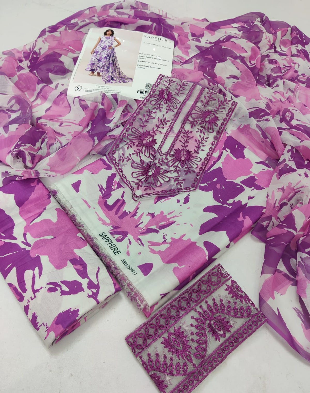 Sapphire 3 Piece - Embroidered Lawn  Suit