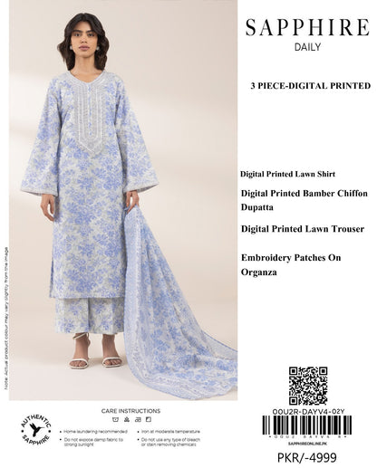 Sapphire 3 Piece - Embroidered Lawn  Suit