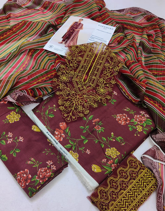 Sapphire 3 Piece - Embroidered Lawn  Suit