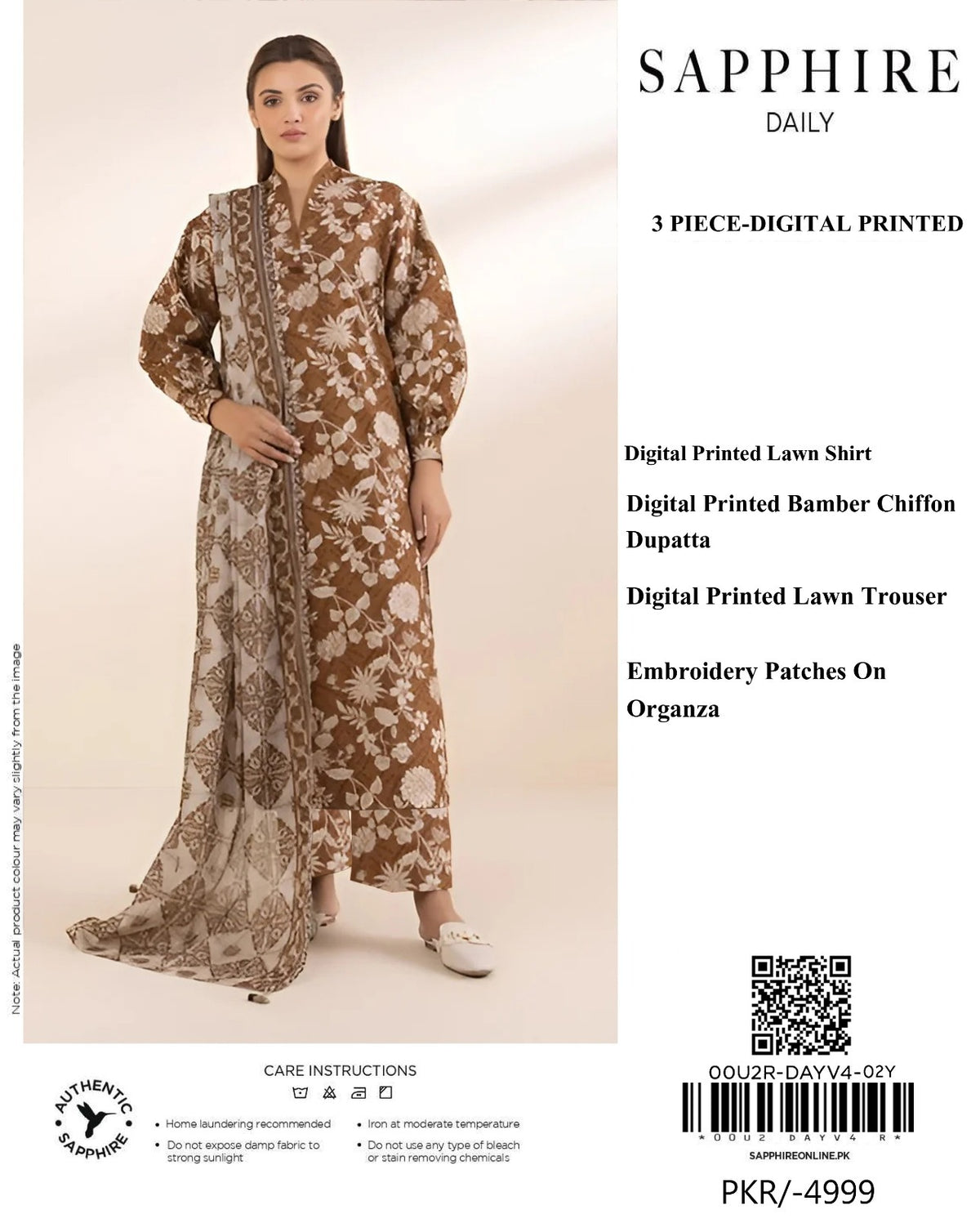 Sapphire 3 Piece - Embroidered Lawn  Suit
