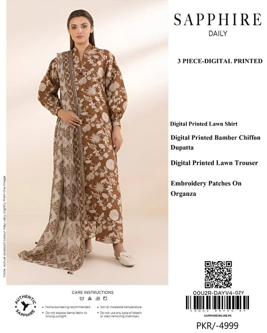 Sapphire 3 Piece - Embroidered Lawn  Suit