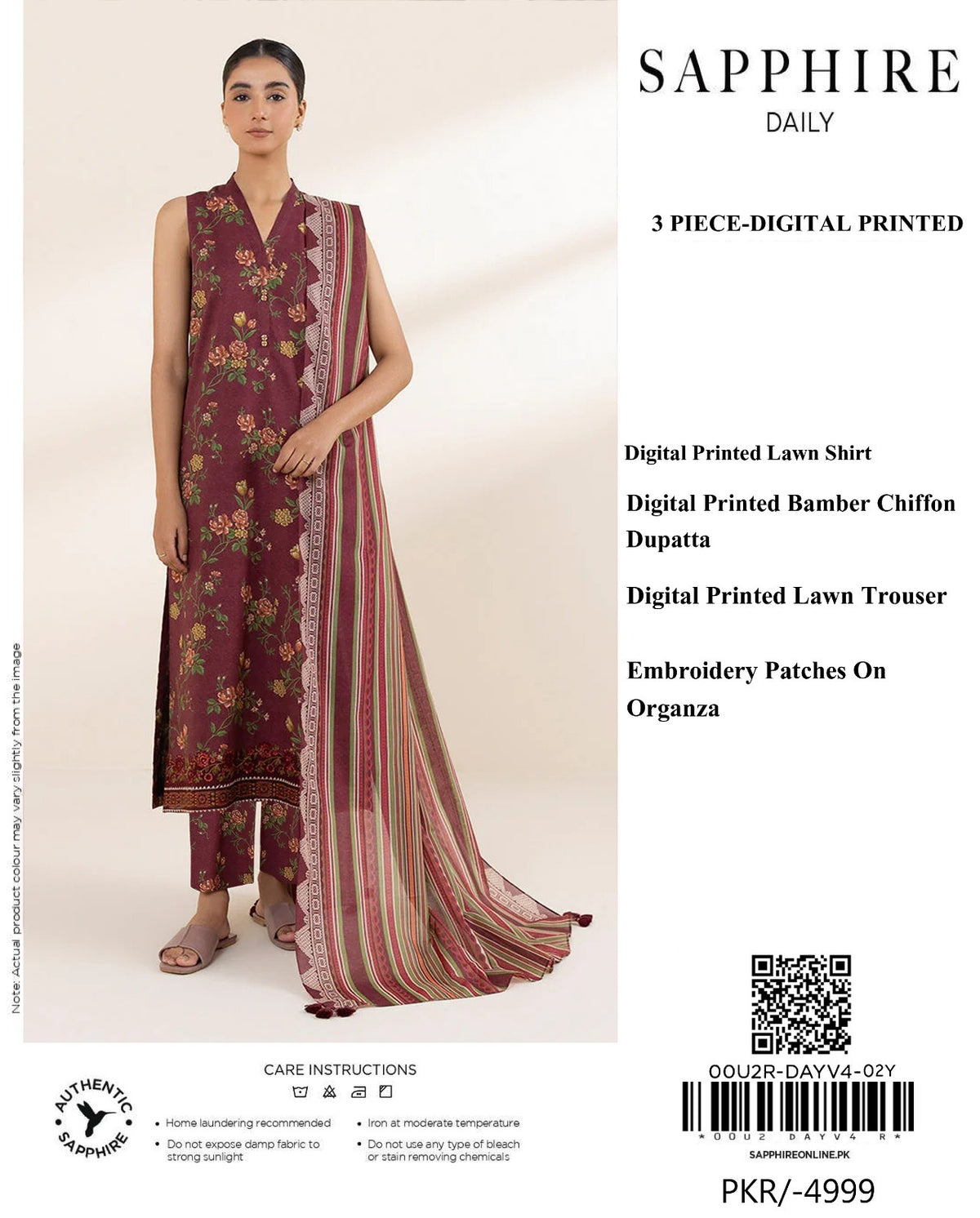 Sapphire 3 Piece - Embroidered Lawn  Suit