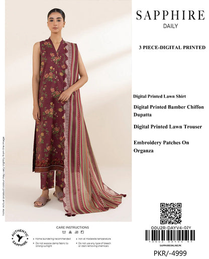 Sapphire 3 Piece - Embroidered Lawn  Suit