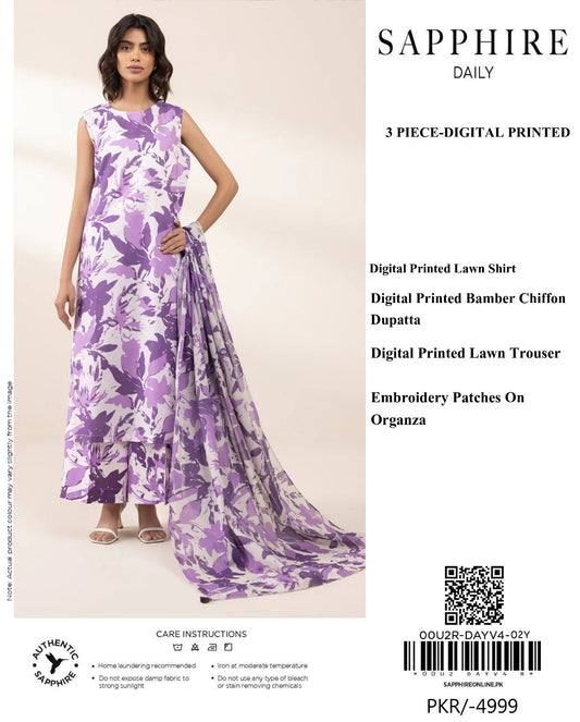 Sapphire 3 Piece - Embroidered Lawn  Suit