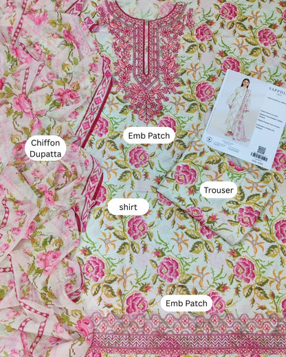 Sapphire 3 Piece - Embroidered Lawn  Suit