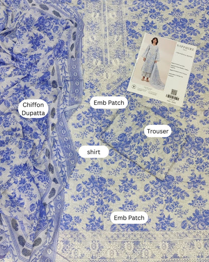 Sapphire 3 Piece - Embroidered Lawn  Suit