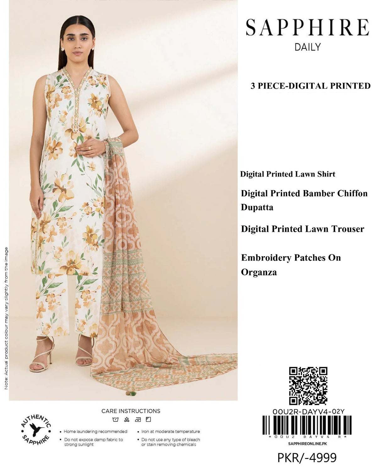 Sapphire 3 Piece - Embroidered Lawn  Suit