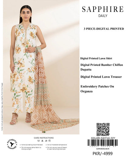 Sapphire 3 Piece - Embroidered Lawn  Suit