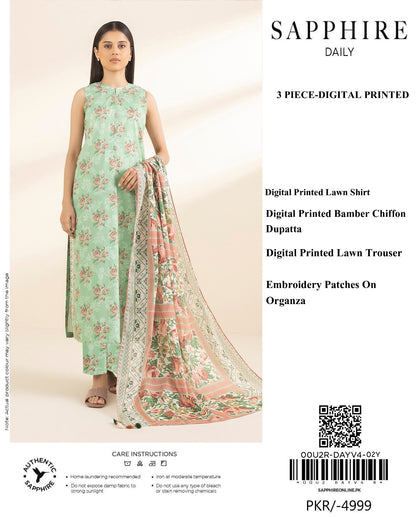 Sapphire 3 Piece - Embroidered Lawn  Suit